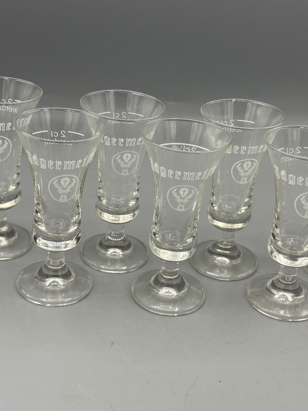 Set of 8 Jagermeister footed cordial glasses (shot glasses) Germany